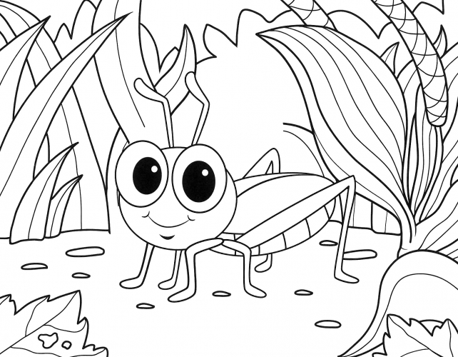 Grasshopper in the grass coloring page