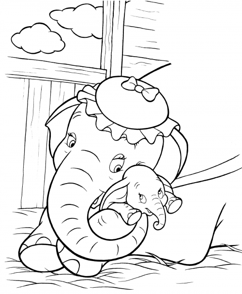 Mrs Jumbo and her baby coloring page