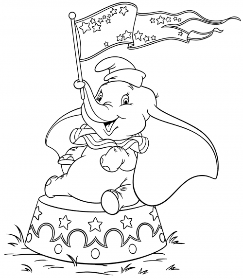Dumbo with a flag coloring page
