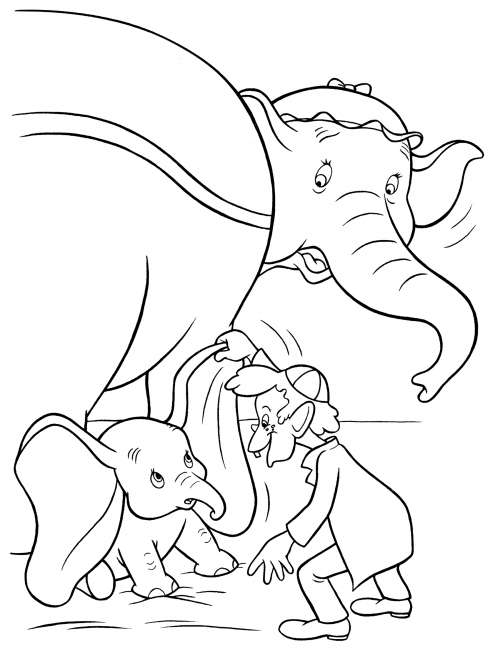 Dumbo and his big ears coloring page