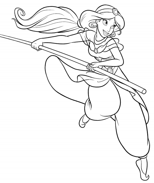 Jasmine with a stick coloring page