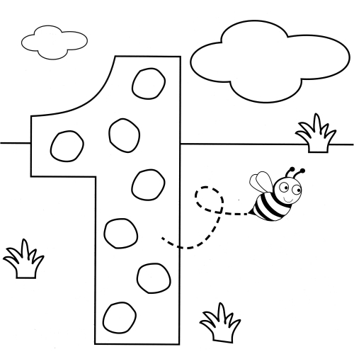 Number 1 and the bee coloring page