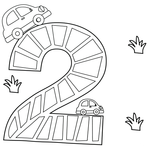 Number two and cars coloring page