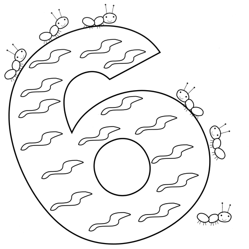 Number 6 and ants coloring page