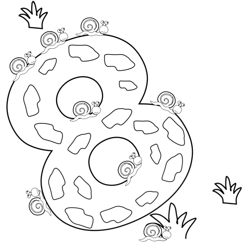 Number 8 and snails coloring page