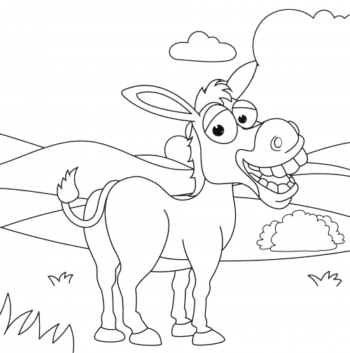 Happy donkey coloring page