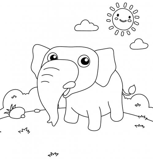 Elephant in the sun coloring page