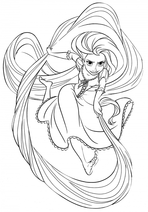 Rapunzel and her hair coloring page