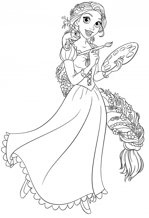 Rapunzel with colours coloring page