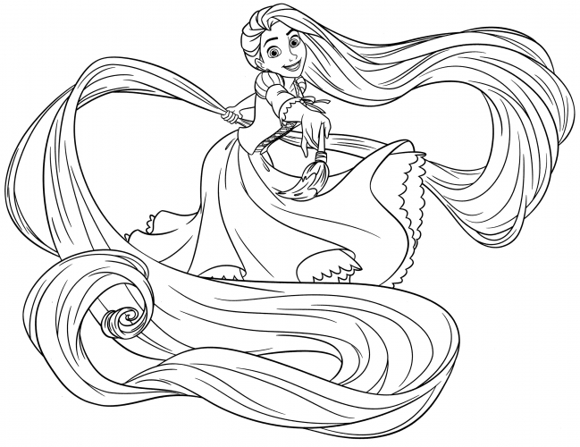 Rapunzel and her long hair coloring page