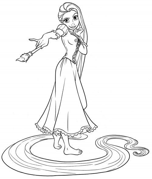 Rapunzel with a brush coloring page