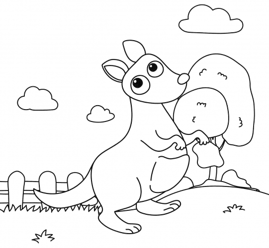Kangaroo in a clearing coloring page