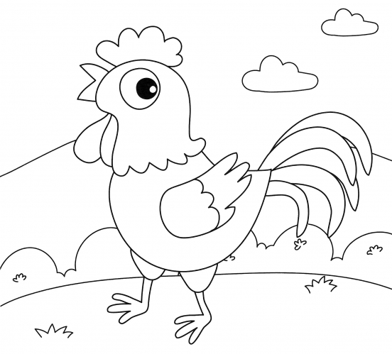 Hen in the meadow coloring page