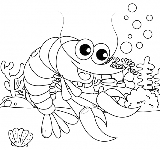 Joyful shrimp coloring page