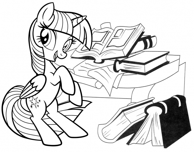 Twilight Sparkle with books coloring page
