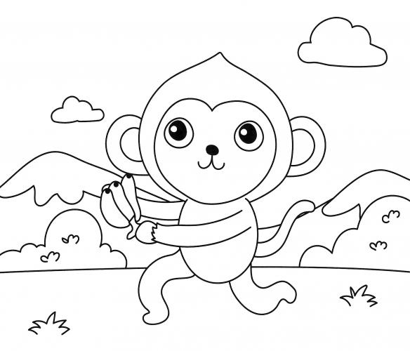 Monkey with bananas coloring page