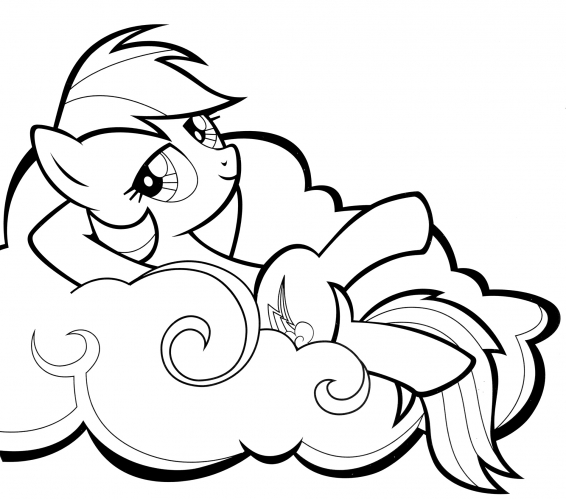 Rainbow Dash on a cloud coloring page