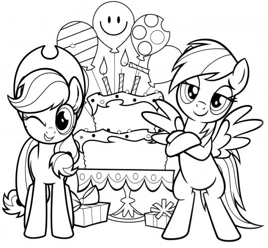 Pony and birthday cake coloring page