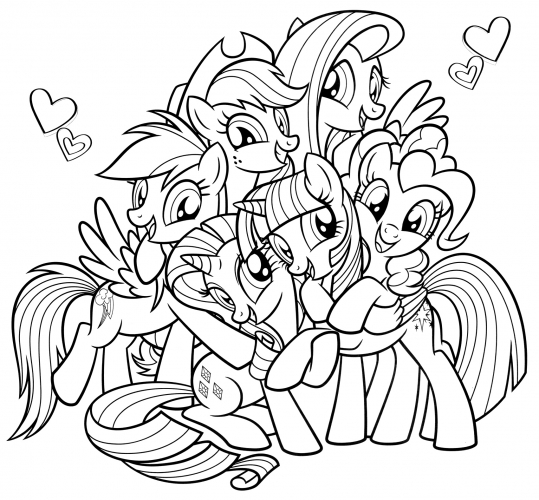 Friendly ponies together coloring page