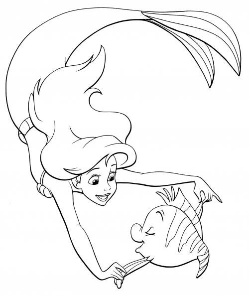Ariel and Flounder coloring page
