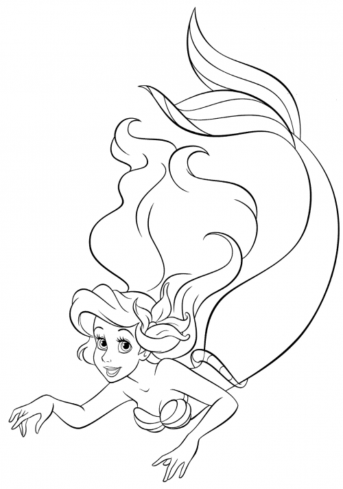 Ariel the Little Mermaid swims coloring page