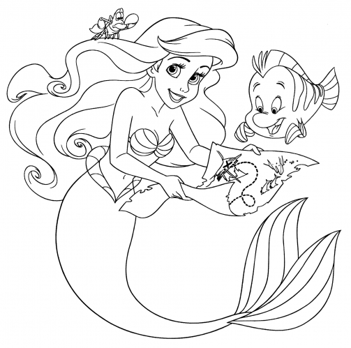 Ariel and the map of treasures coloring page