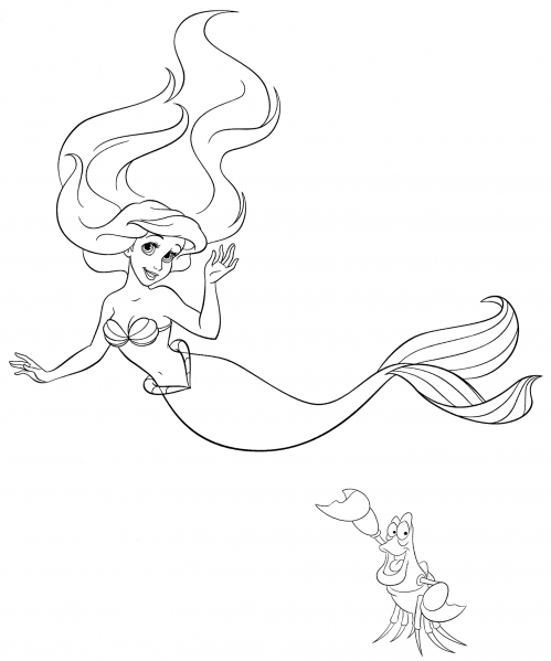Ariel and Sebastian coloring page