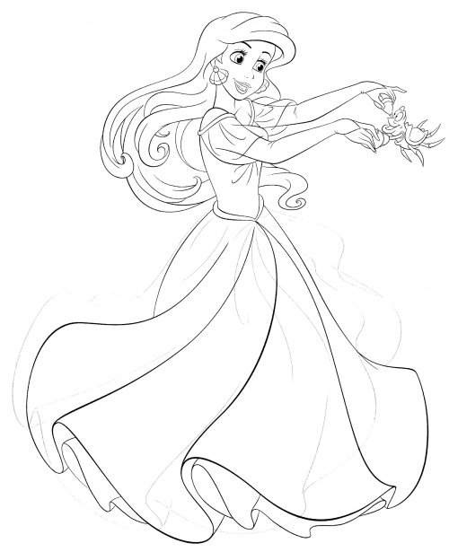 Ariel dances with Sebastian coloring page