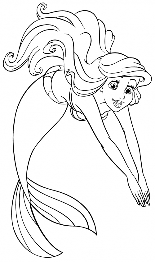 Ariel swims coloring page
