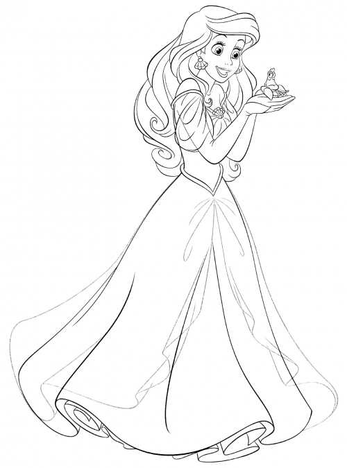 Ariel in a dress and Sebastian coloring page