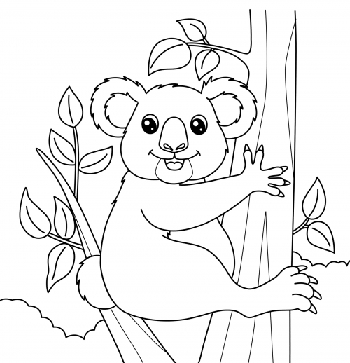 Koala climbed up a tree coloring page