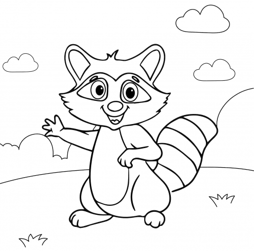 Friendly raccoon coloring page