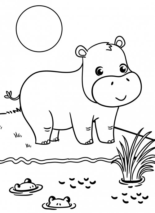 Hippo at the waterhole coloring page