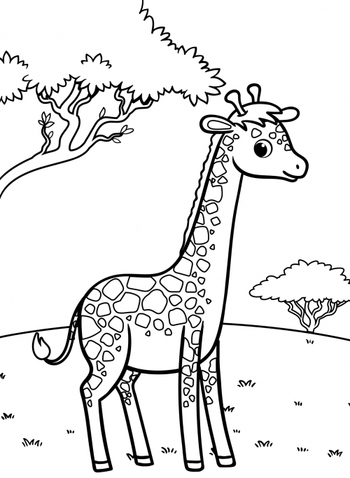 Pretty giraffe in the savannah coloring page