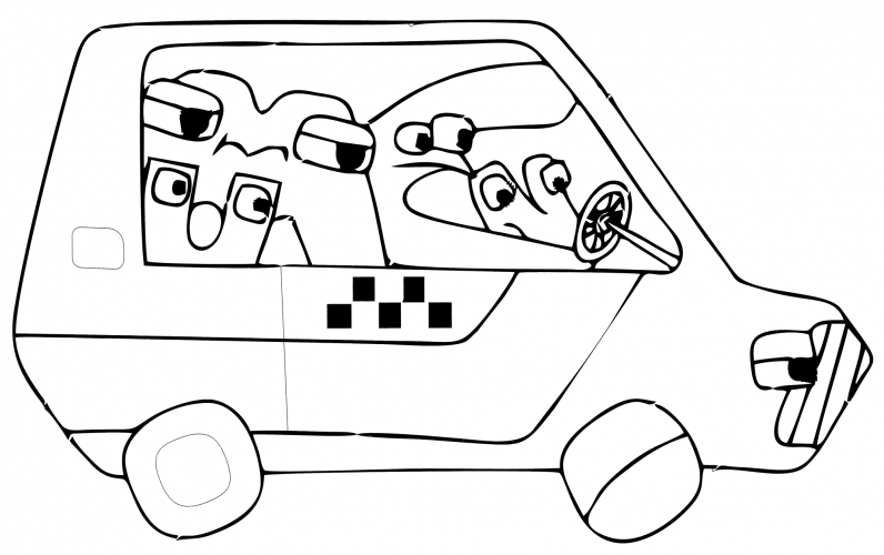 Letters in a taxi coloring page