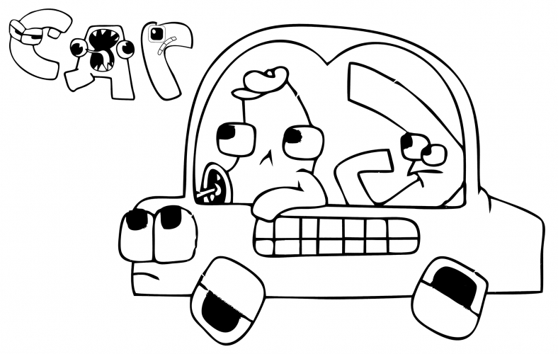 Letters in a car coloring page