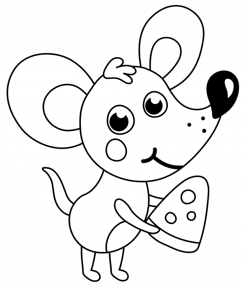 Mouse and cheese coloring page