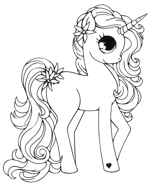 Unicorn with a beautiful tail coloring page