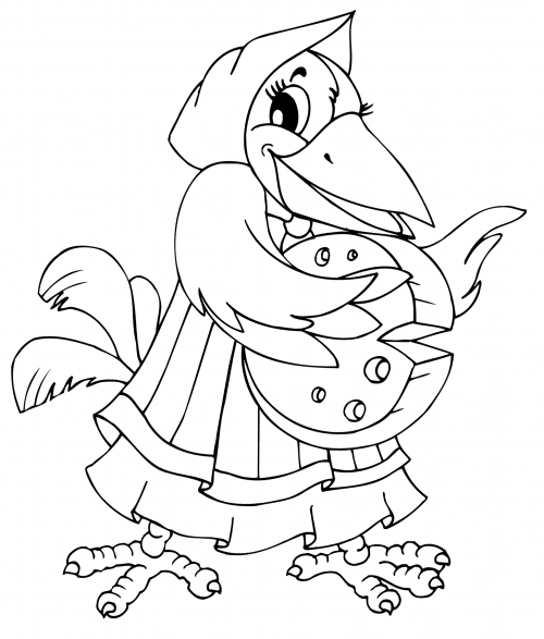 Crow and cheese coloring page