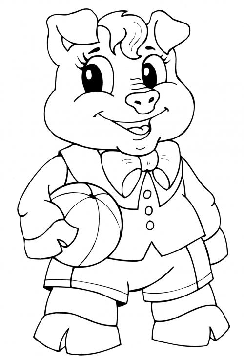 Pig with a ball coloring page