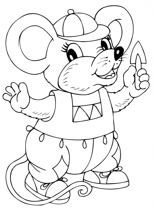 Mouse in a hat coloring page