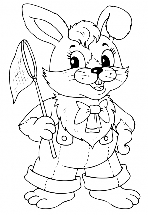 Rabbit with a net coloring page