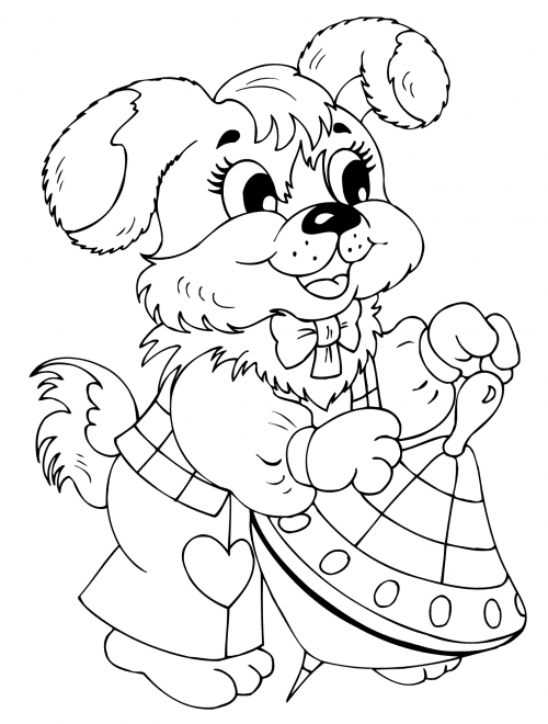 Puppy with a spinning top coloring page