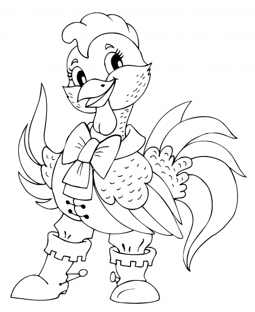 Dressy rooster coloring page