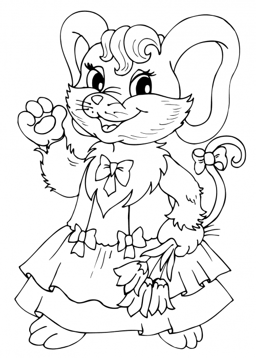Mouse in a dress coloring page