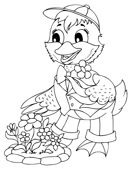 Chicken with flowers coloring page