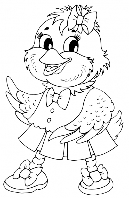 Chicken with a bow coloring page