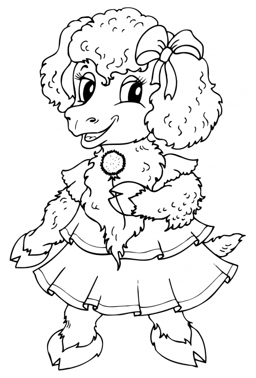 Sheep with a dandelion coloring page