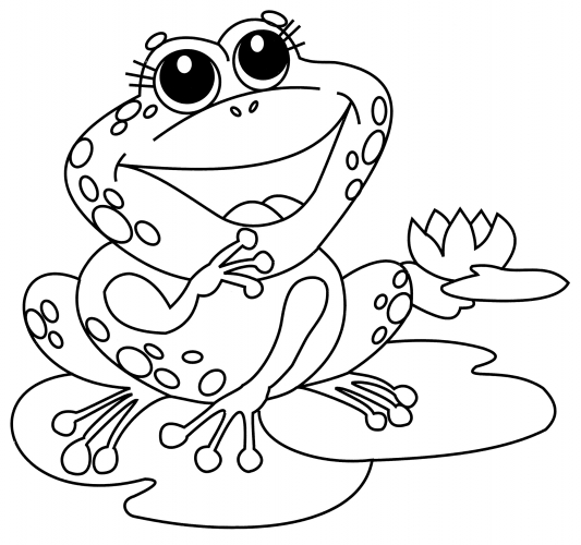 Jolly frog on a leaf coloring page