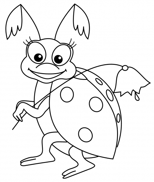 Ladybug with a bellflowers coloring page